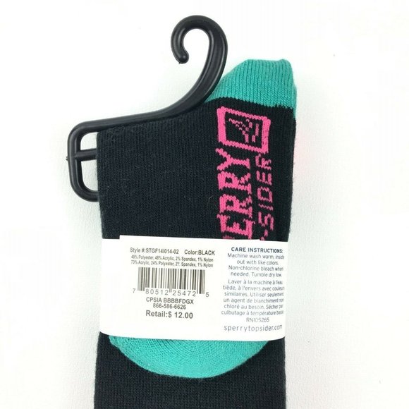 Sperry Top Sider Girls Knee High Socks 3-8.5 Black Polka Dot Anchor 2 Pairs - Picture 5 of 6